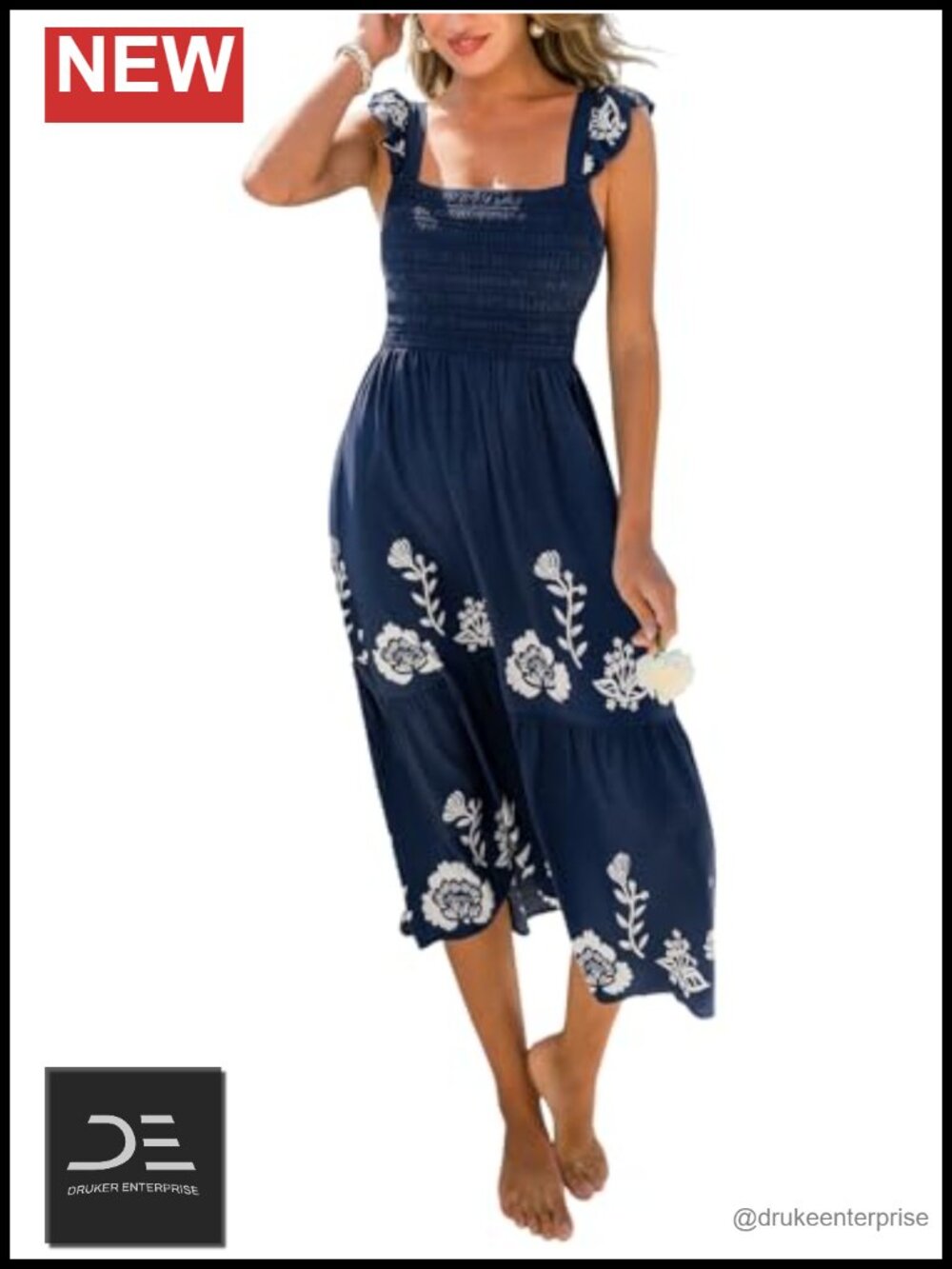 Summer Maxi Dress Square Neck Ruffle Straps Smocked Waist Casual